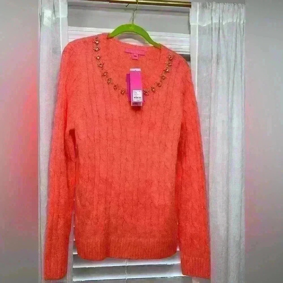 NWT Large Dario sweater in Yummy Melon w/rhinestone accents Item# 7T - Picture 6 of 10